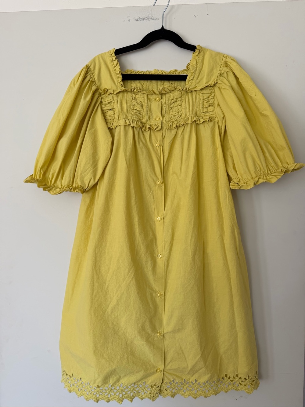 Girl’s Yellow Puff Sleeve Doen Dress 100% Cotton